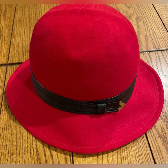 Doeskin Felt Geo.W. Bollman & Co Hat, 100% wool, cherry red, w/black strap - Picture 2 of 9